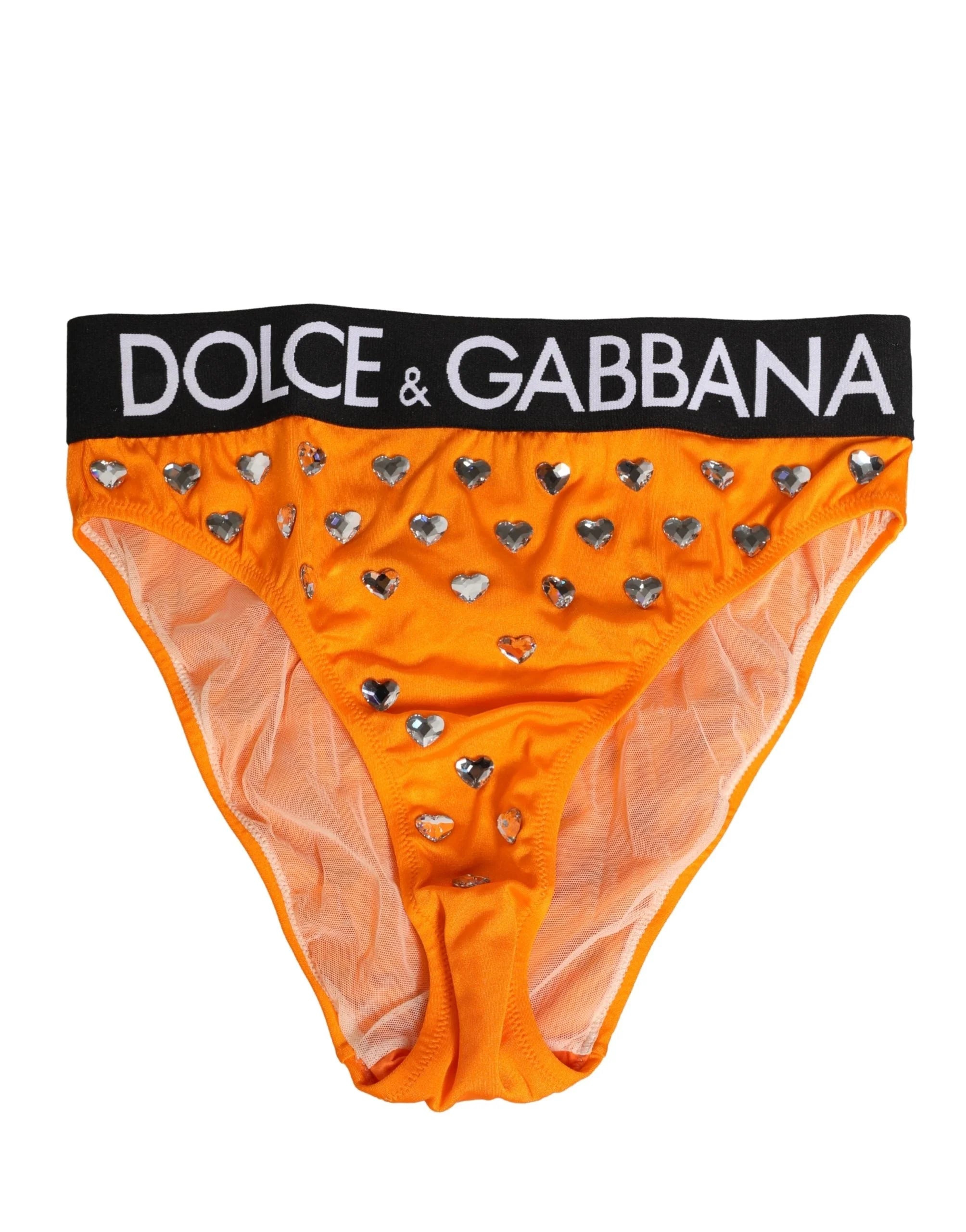 Dolce & Gabbana Oranžové krajkové slipy s vysokým pasem a krystaly - IT2 | S
