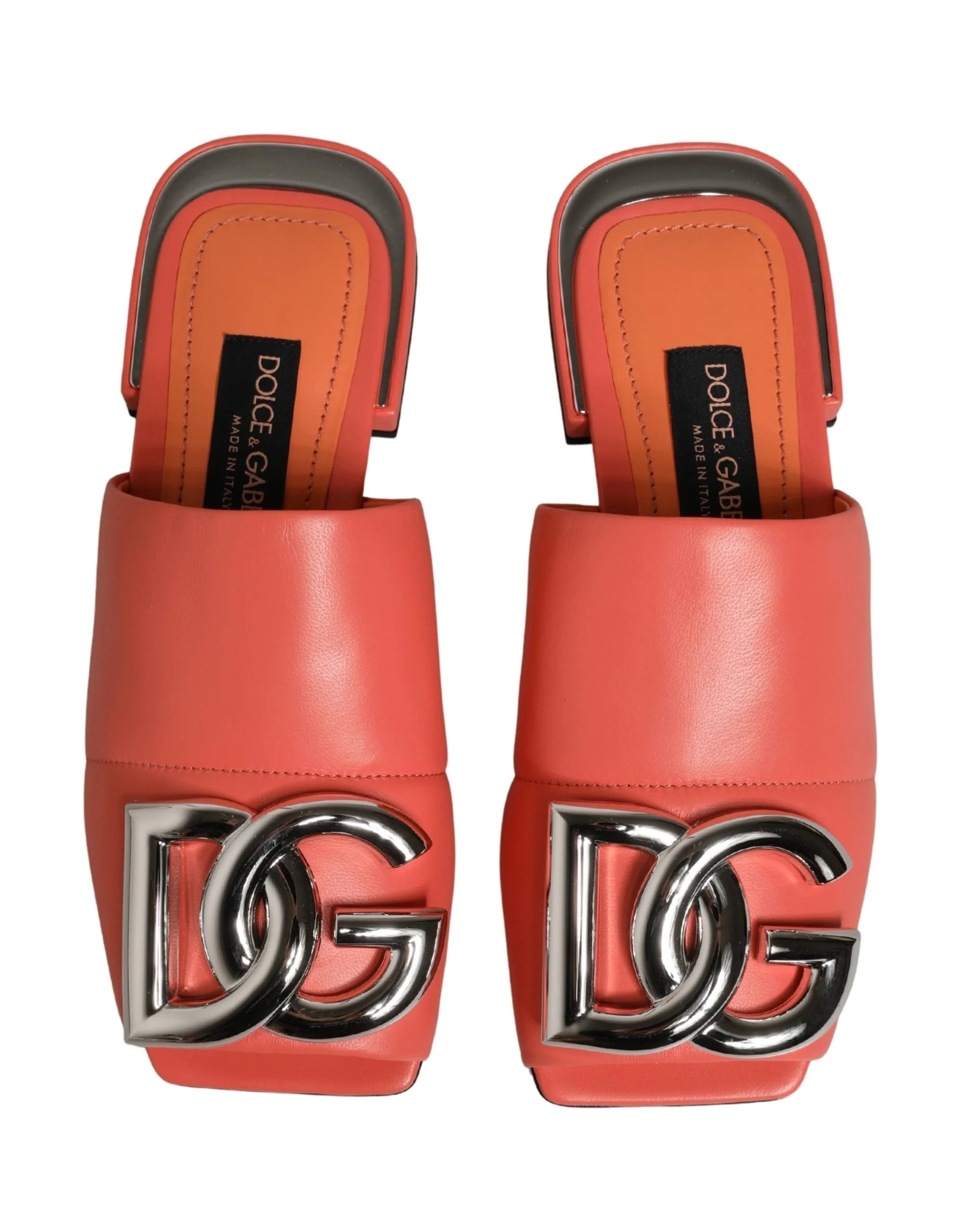 Dolce & Gabbana Orange DG Logo Leather Flats Sandals Shoes - EU35/US4.5
