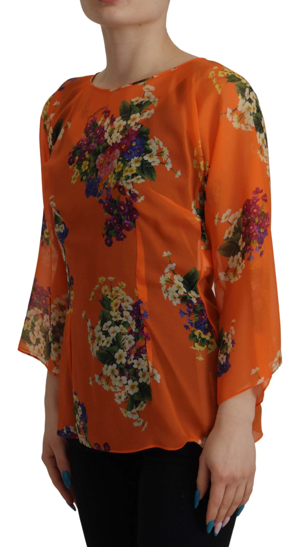 Dolce & Gabbana Orange Floral Print Long Sleeve Blouse - IT40|S - Blouses