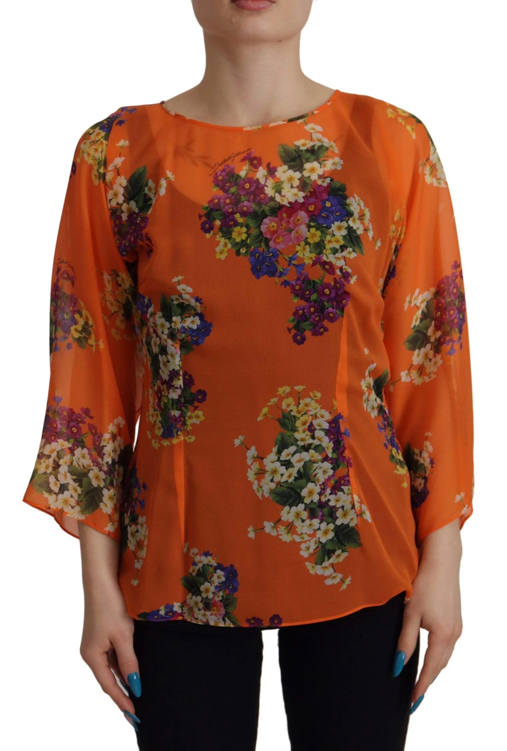 Dolce & Gabbana Orange Floral Print Long Sleeve Blouse - IT40|S - Blouses