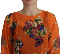 Dolce & Gabbana Orange Floral Print Long Sleeve Blouse - IT40|S - Blouses