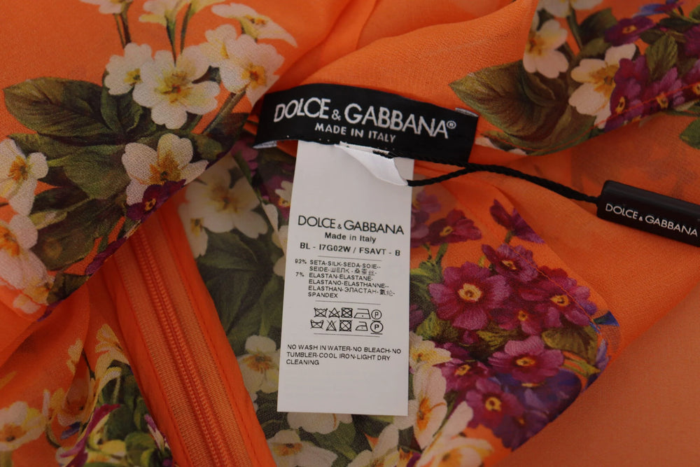 Dolce & Gabbana Orange Floral Print Long Sleeve Blouse - IT40|S - Blouses