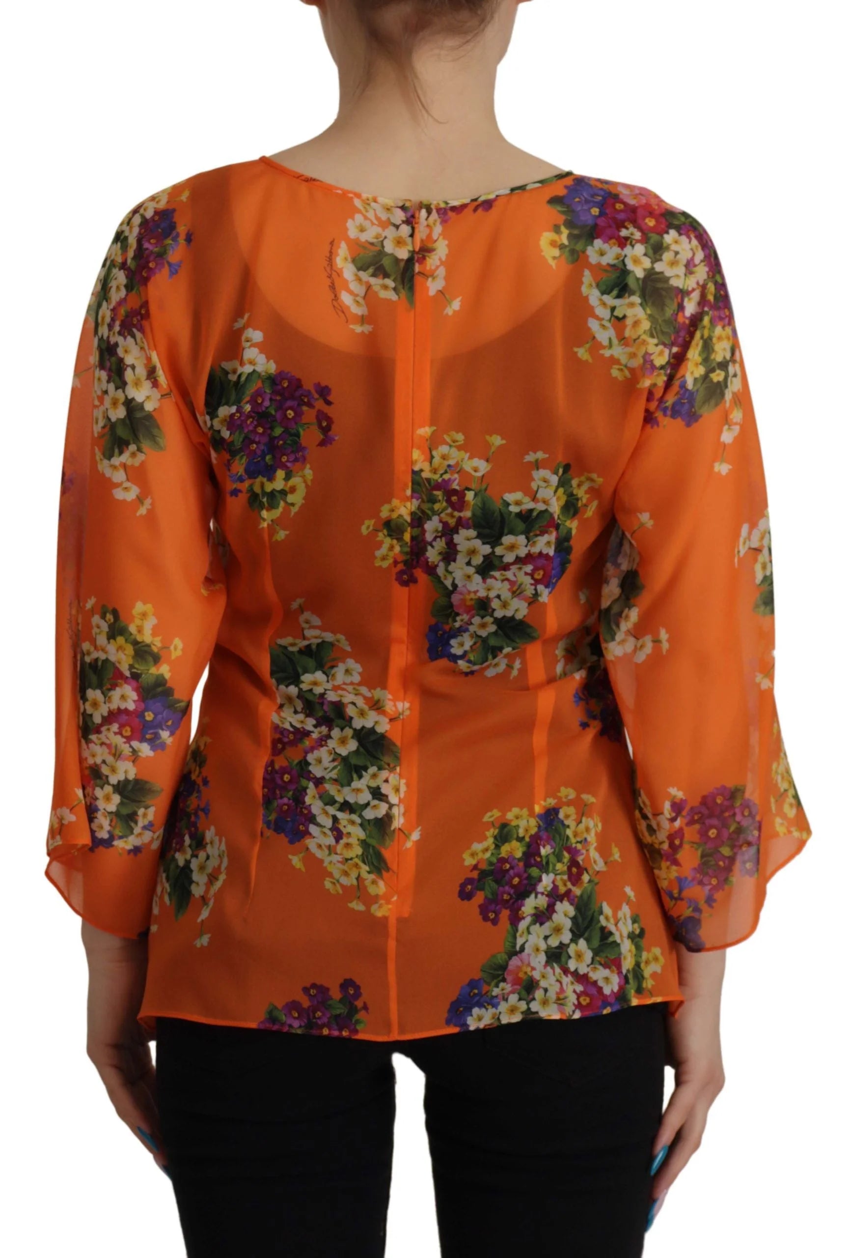 Dolce & Gabbana Orange Floral Print Long Sleeve Blouse - IT40|S - Blouses