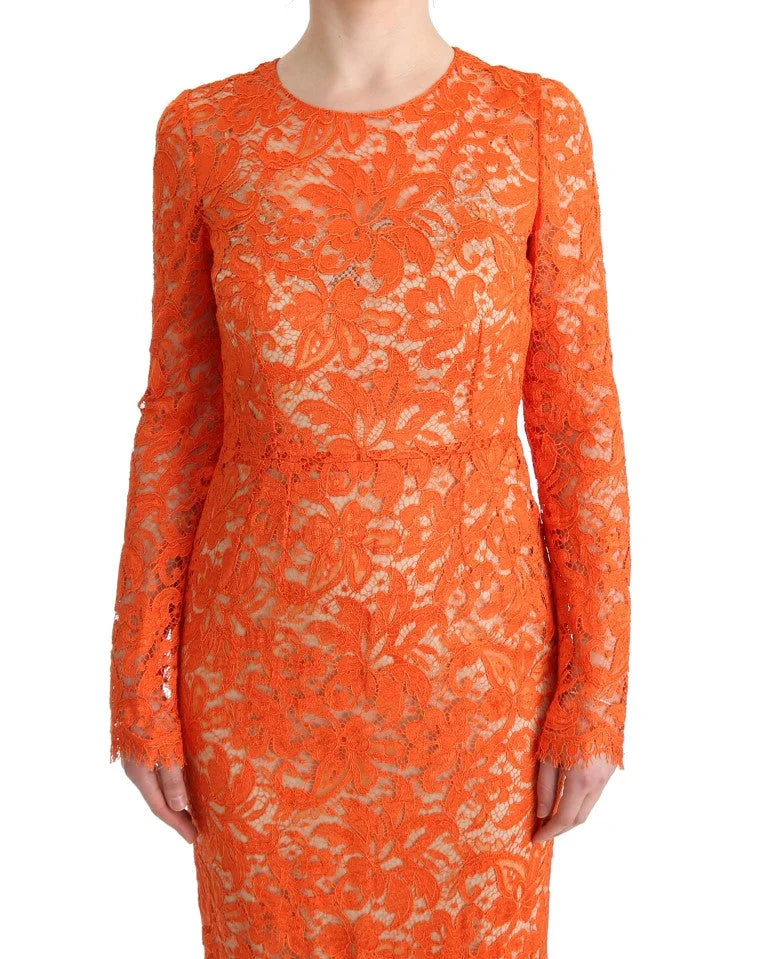 Dolce & Gabbana Orange Floral Ricamo Sheath Long Dress - IT42|M - Dresses