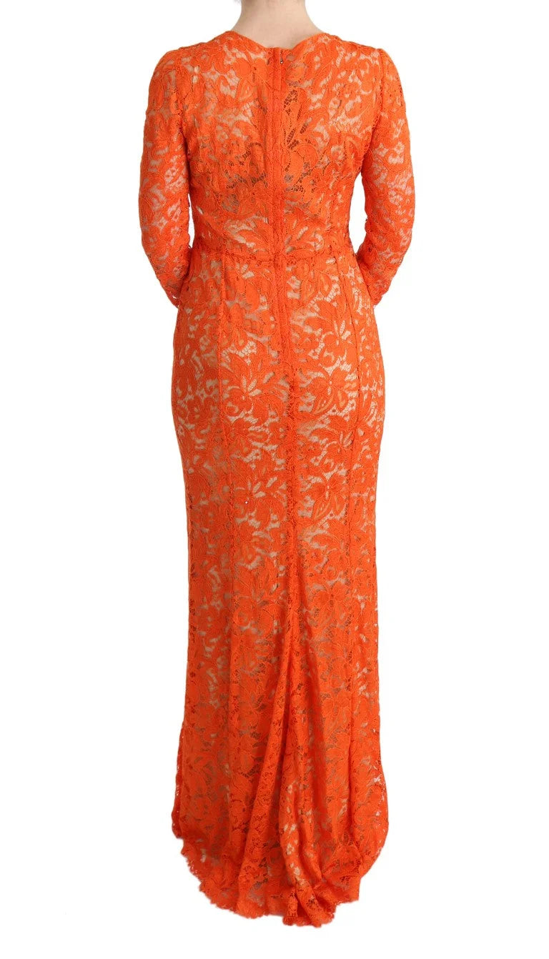 Dolce & Gabbana Orange Floral Ricamo Sheath Long Dress - IT42|M - Dresses