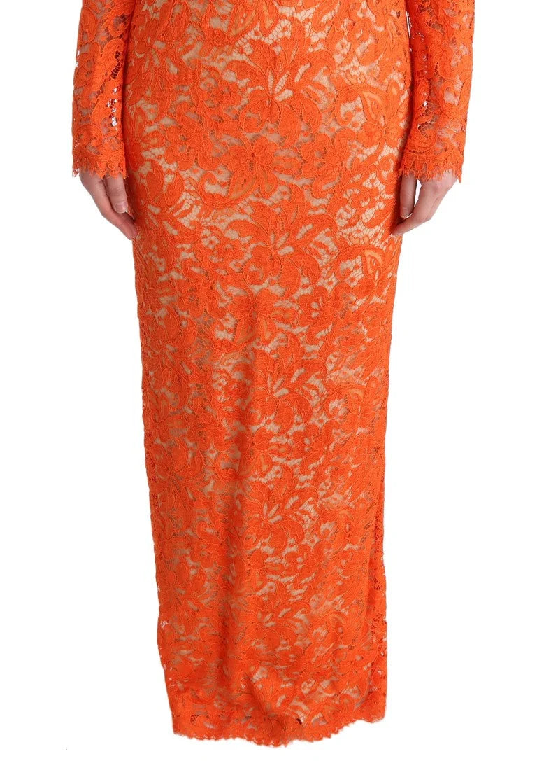 Dolce & Gabbana Orange Floral Ricamo Sheath Long Dress - IT42|M - Dresses