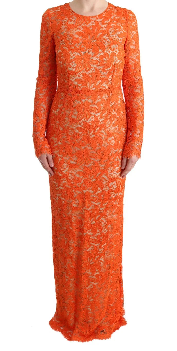 Dolce & Gabbana Orange Floral Ricamo Sheath Long Dress - IT42|M - Dresses
