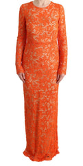 Dolce & Gabbana Orange Floral Ricamo Sheath Long Dress - IT42|M - Dresses