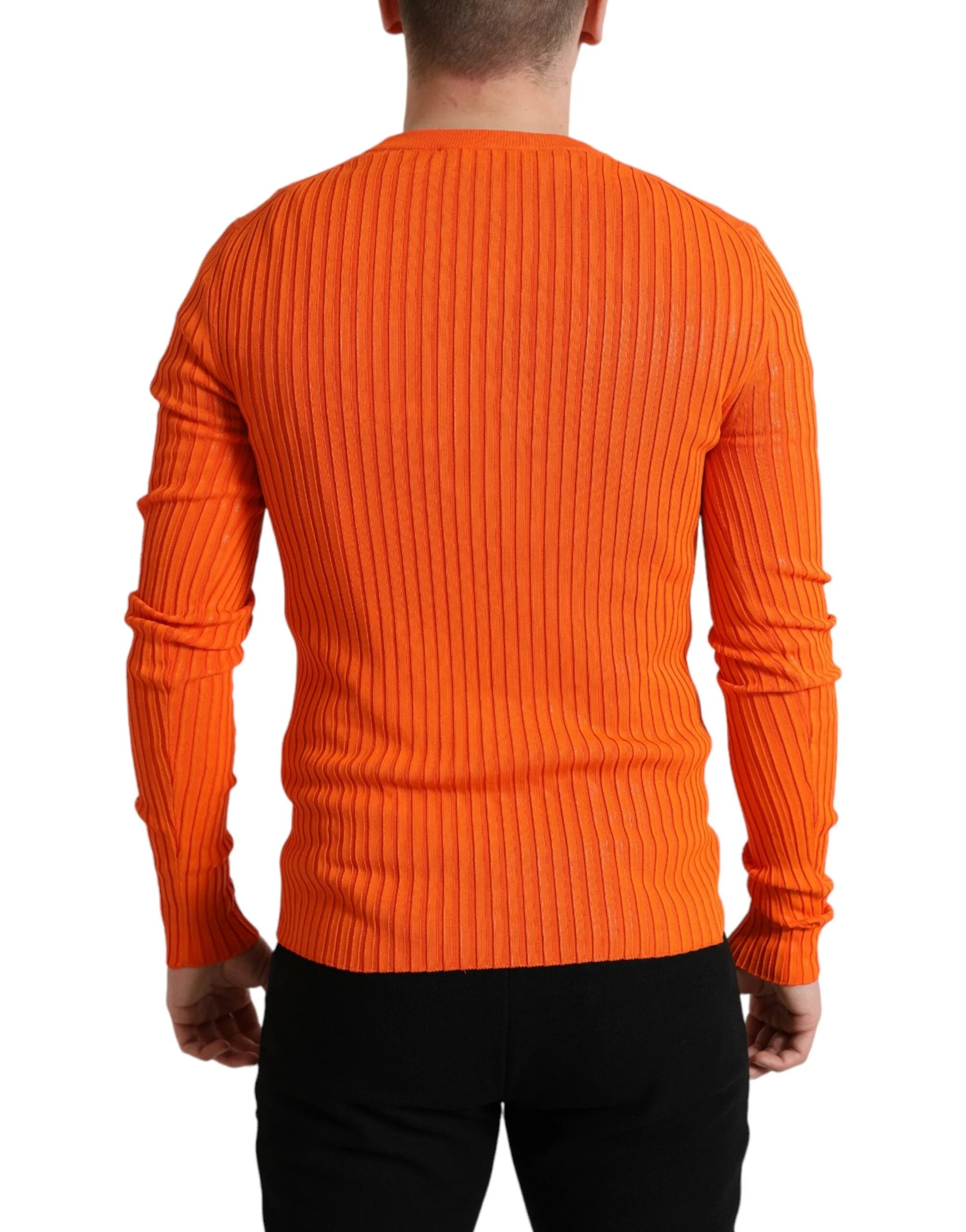 Dolce & Gabbana Orange Knitted Crewneck Men Pullover Sweater - IT48 | M - Sweaters