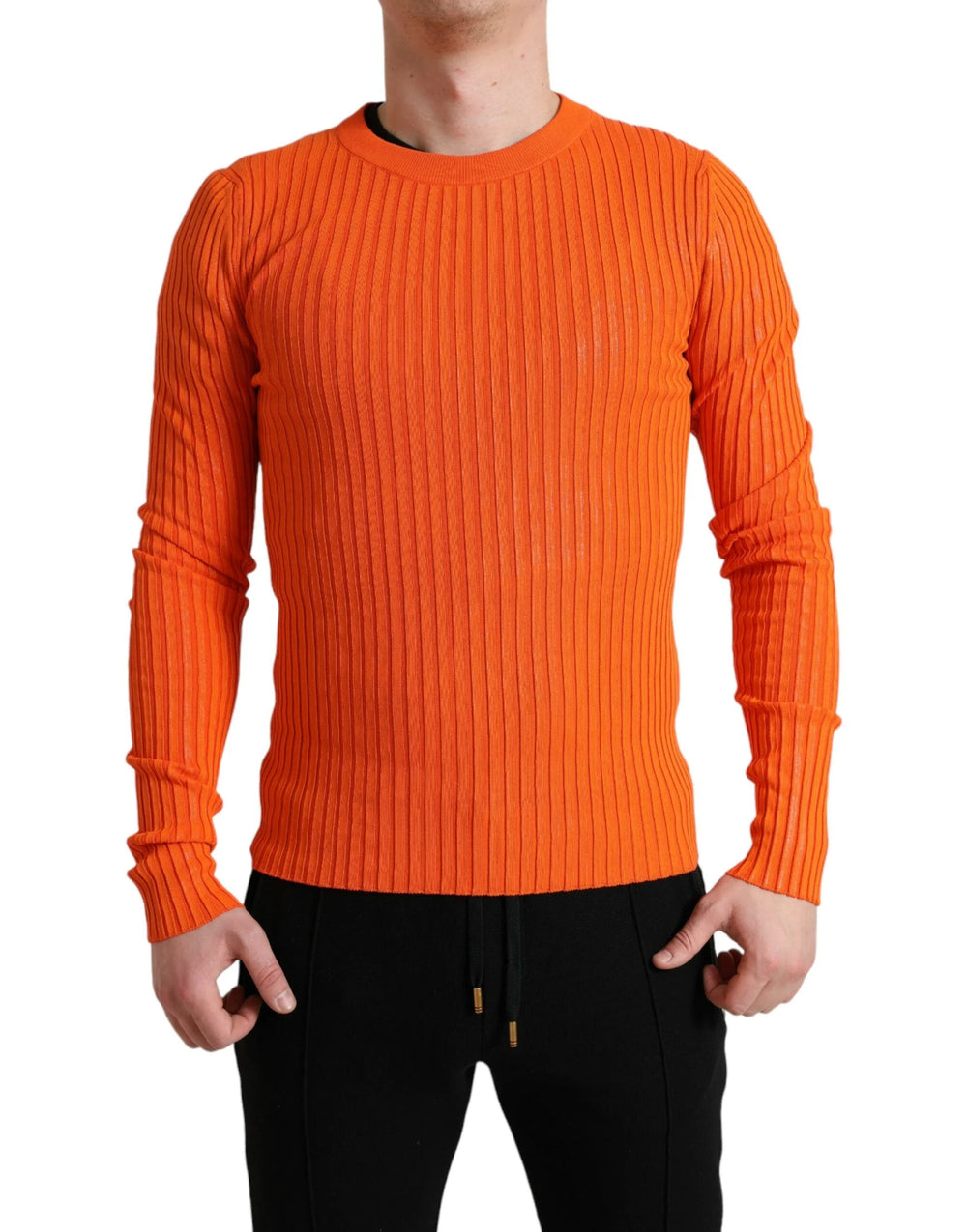 Dolce & Gabbana Orange Knitted Crewneck Men Pullover Sweater - IT48 | M - Sweaters