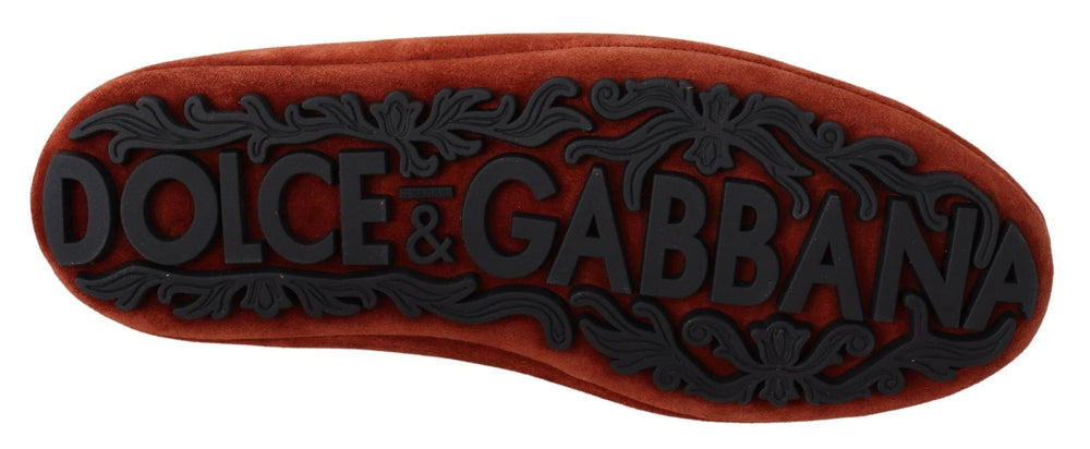 Dolce & Gabbana Orange Leather Crystal Crown Loafers Shoes - EU40/US7