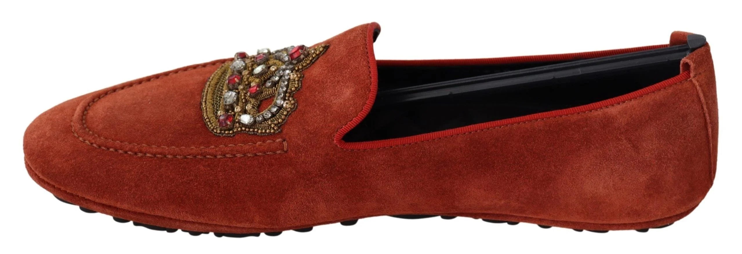 Dolce & Gabbana Orange Leather Crystal Crown Loafers Shoes - EU40/US7