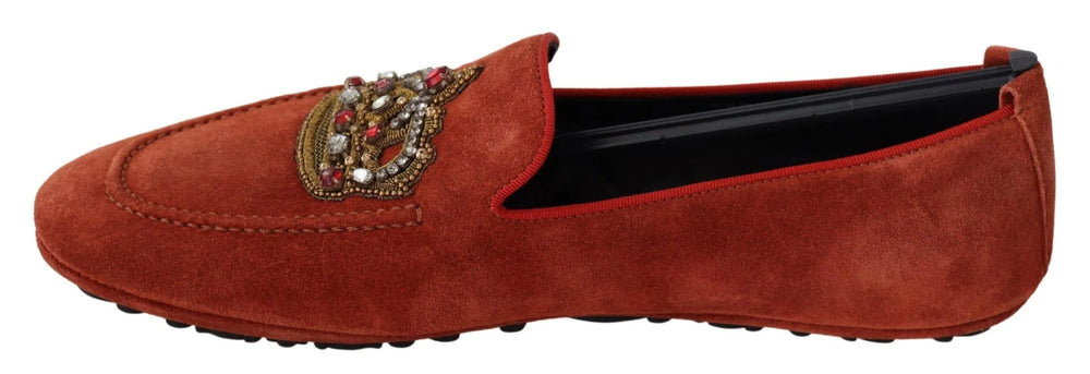 Dolce & Gabbana Orange Leather Crystal Crown Loafers Shoes - EU40/US7