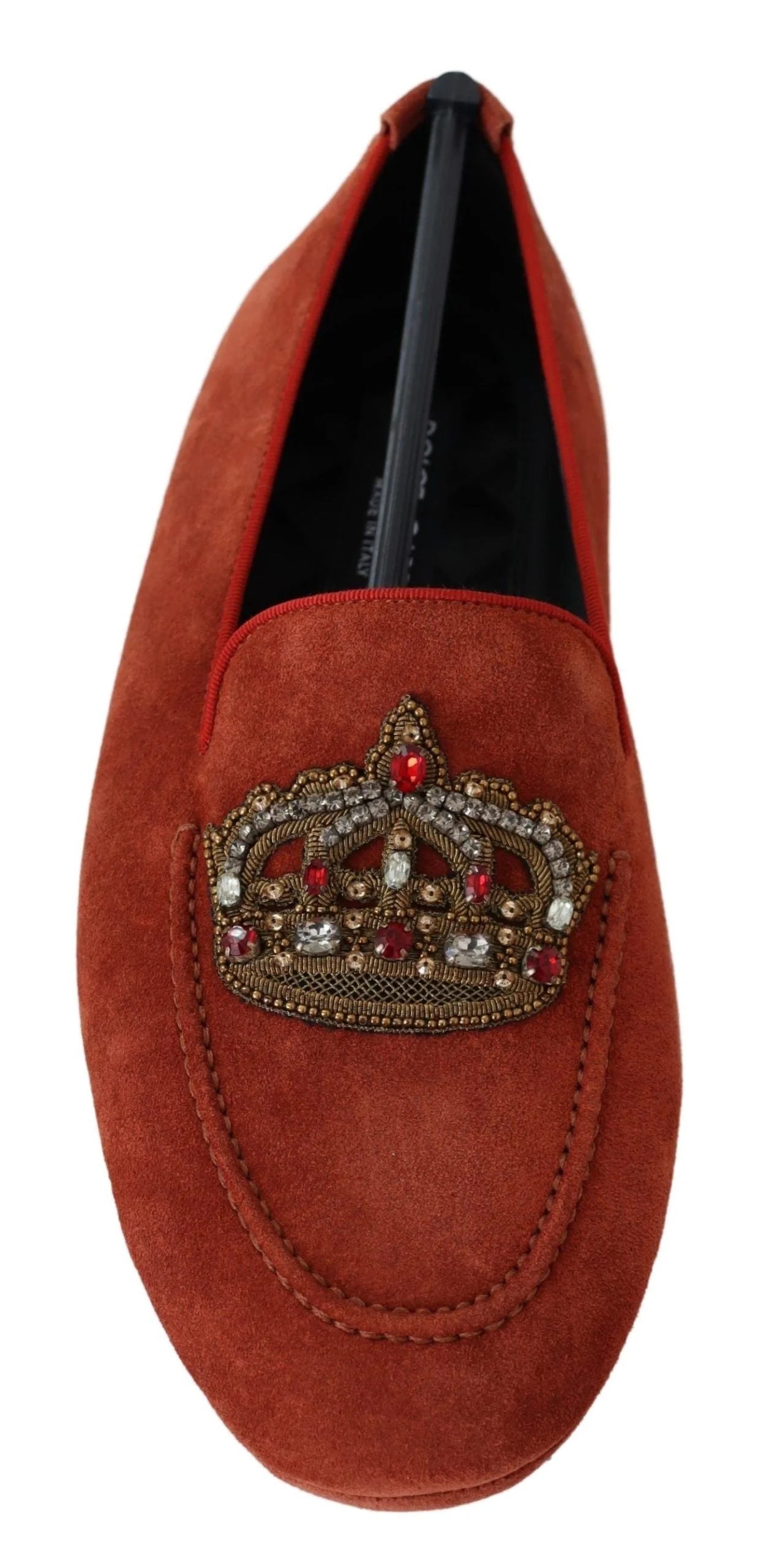 Dolce & Gabbana Orange Leather Crystal Crown Loafers Shoes - EU40/US7 - Flats