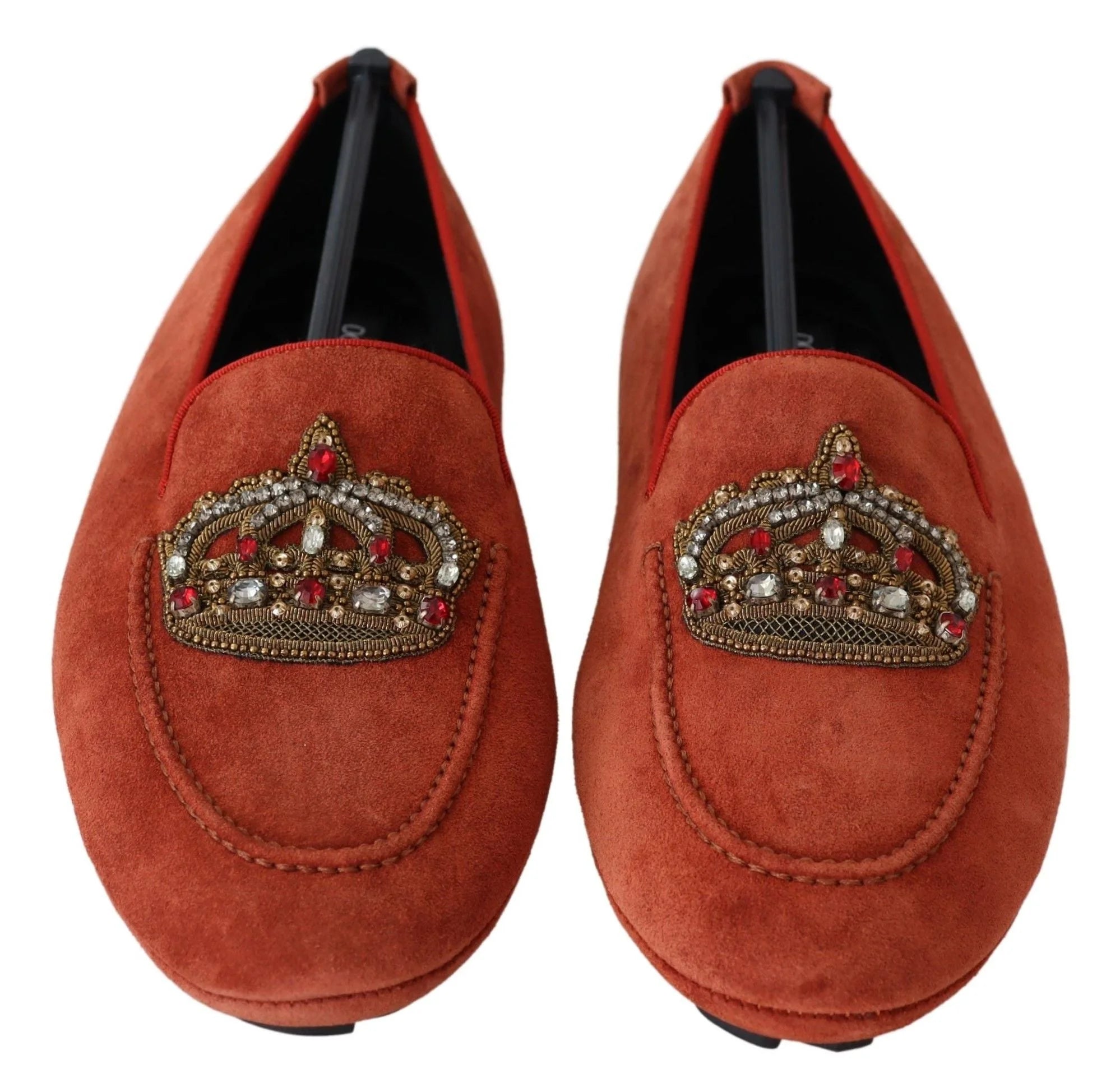 Dolce & Gabbana Orange Leather Crystal Crown Loafers Shoes - EU40/US7 - Flats