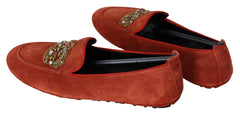 Dolce & Gabbana Orange Leather Crystal Crown Loafers Shoes - EU40/US7