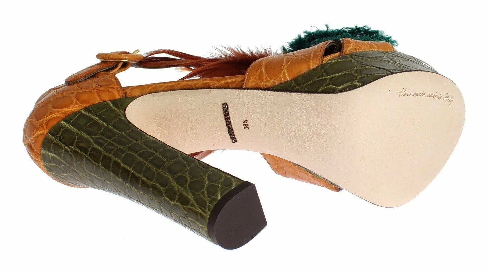 Dolce & Gabbana Orange Leather Crystal Platform Sandal Shoes - Sandals