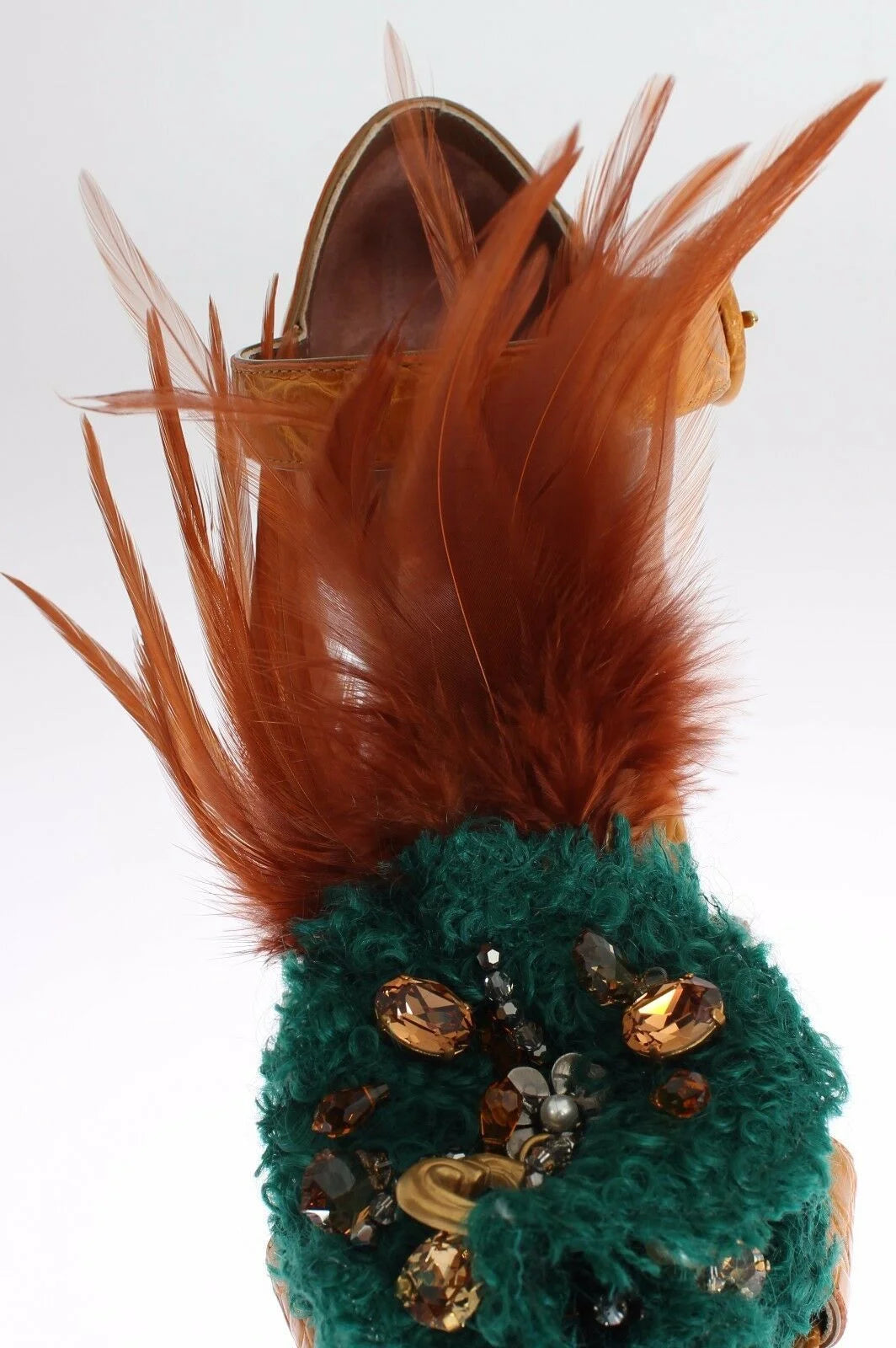 Dolce & Gabbana Orange Leather Crystal Platform Sandal Shoes - Sandals