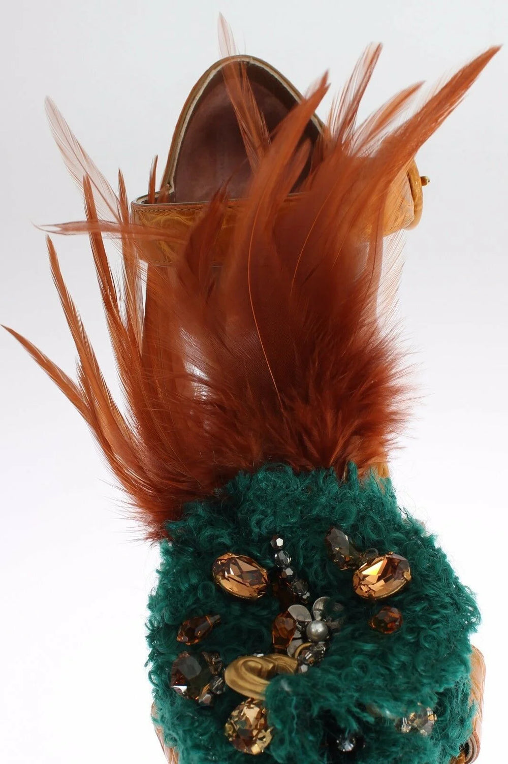 Dolce & Gabbana Orange Leather Crystal Platform Sandal Shoes - Sandals