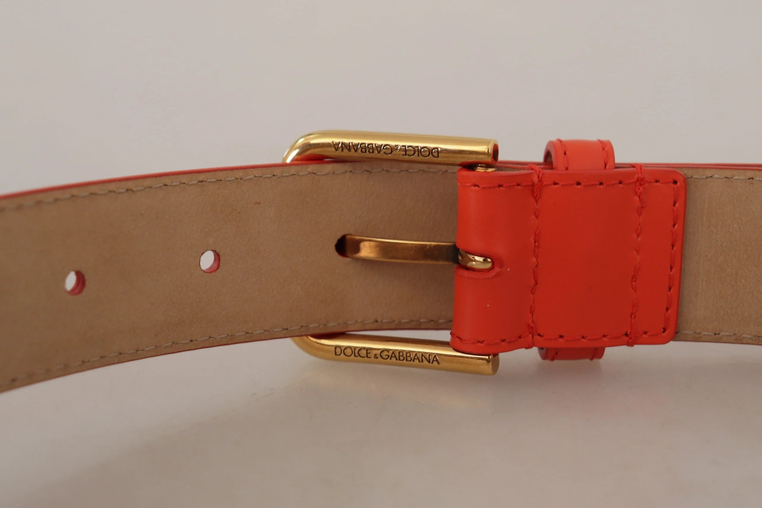 Dolce & Gabbana Orange Leather Devotion Heart Micro Bag Headphones Belt - 70 cm / 28 Inches - Belts