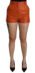 Dolce & Gabbana Orange Leather High Waist Hot Pants Shorts - IT40|S - Short Trousers