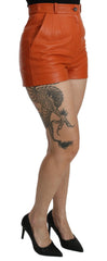 Dolce & Gabbana Orange Leather High Waist Hot Pants Shorts - IT40|S - Short Trousers