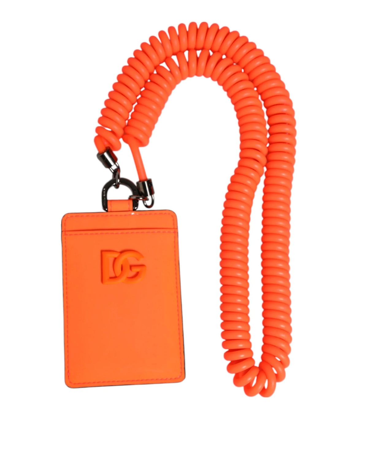Dolce & Gabbana Orange Leather Logo Embossed Lanyard Card Holder Wallet - Card Cases