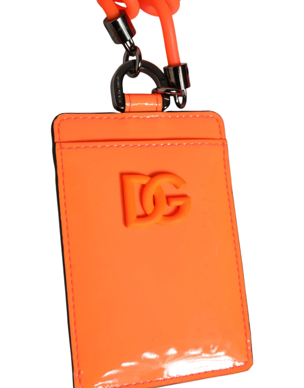 Dolce & Gabbana Orange Leather Logo Embossed Lanyard Card Holder Wallet - Card Cases