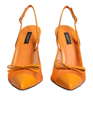 Dolce & Gabbana Orange Leather Mesh Heels Slingback Shoes