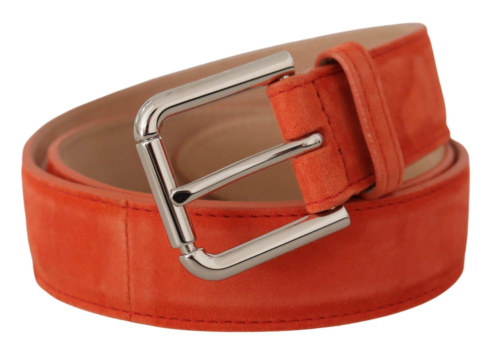 Dolce & Gabbana Orange Leather Suede Silver Logo Metal Buckle Belt - 75 cm / 29,5 Inches - Belts