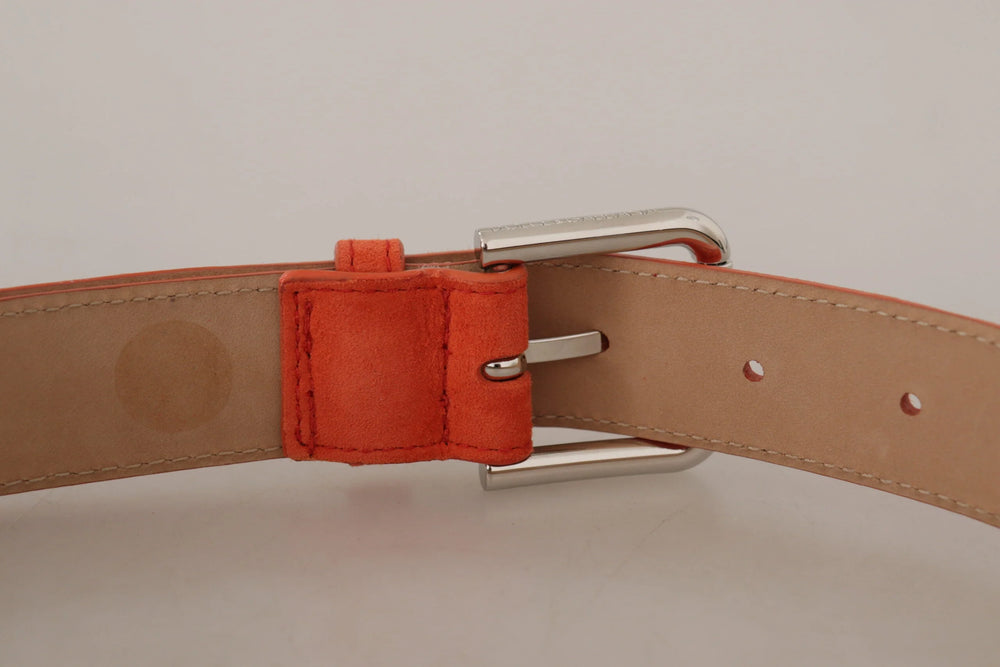 Dolce & Gabbana Orange Leather Suede Silver Logo Metal Buckle Belt - 75 cm / 29,5 Inches - Belts