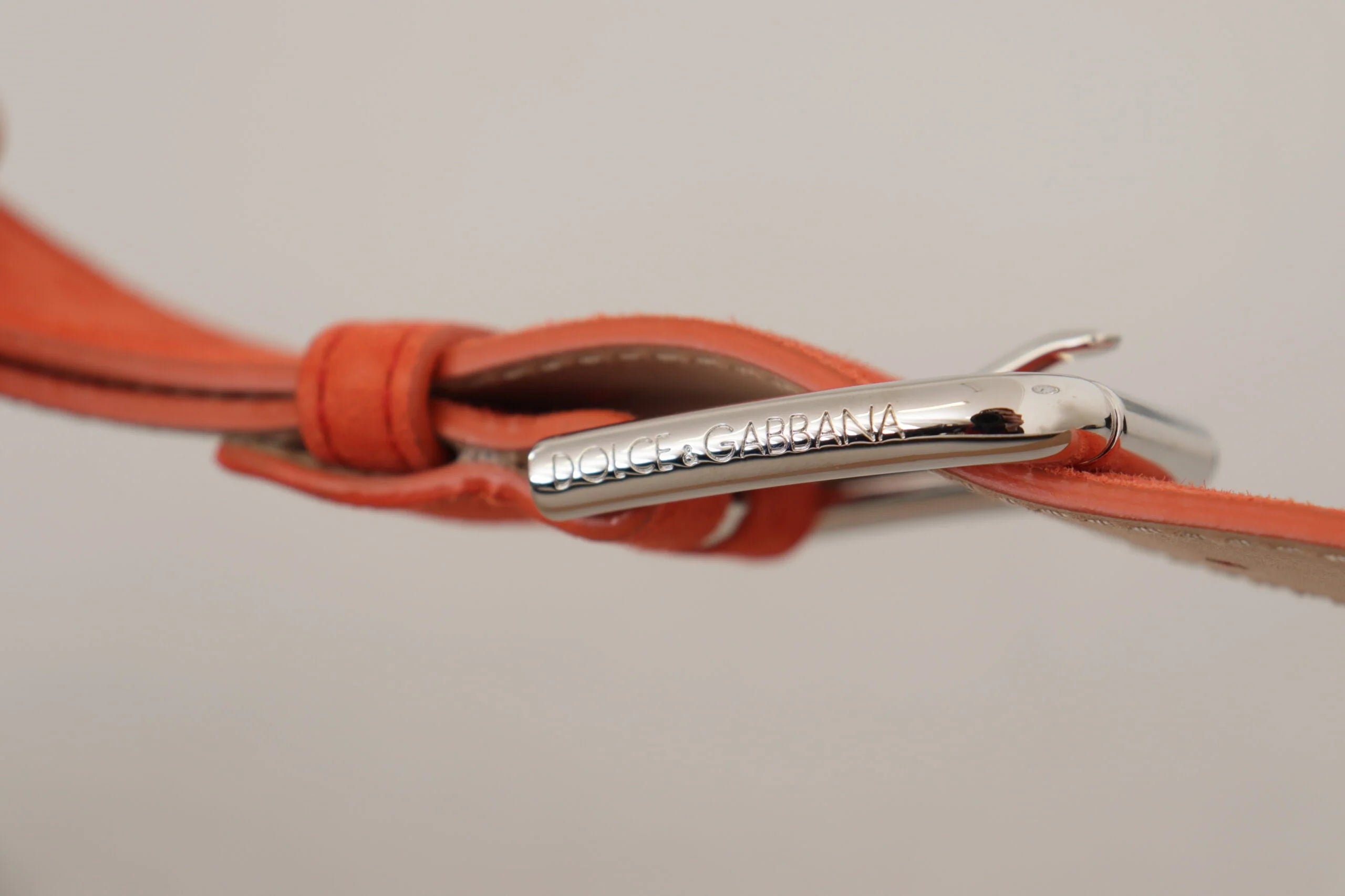 Dolce & Gabbana Orange Leather Suede Silver Logo Metal Buckle Belt - 75 cm / 29,5 Inches - Belts