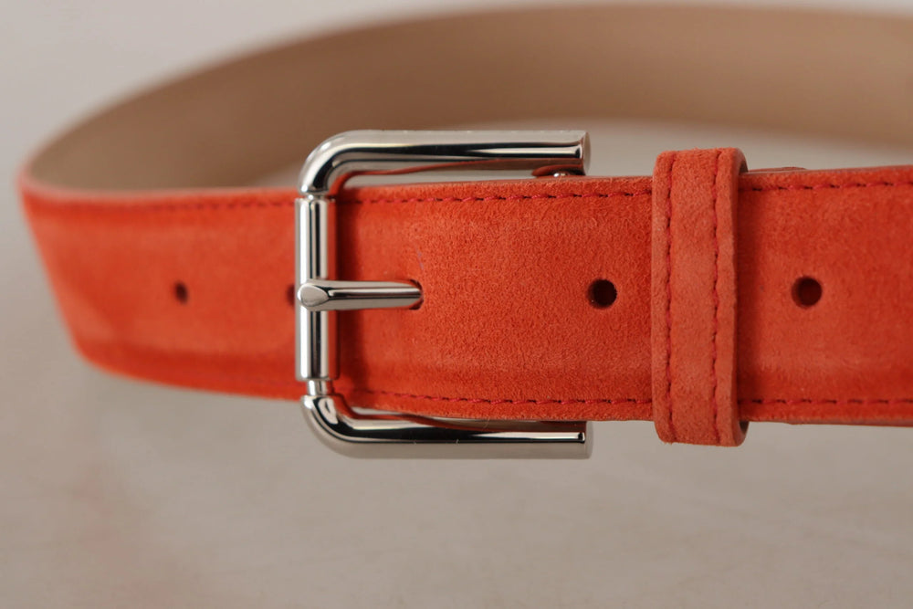 Dolce & Gabbana Orange Leather Suede Silver Logo Metal Buckle Belt - 75 cm / 29,5 Inches - Belts
