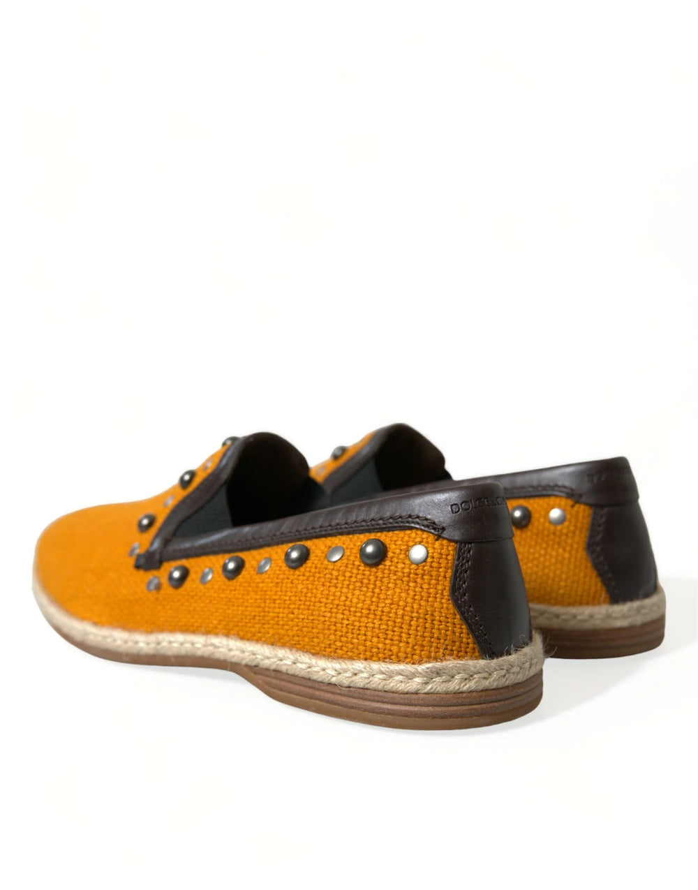 Dolce & Gabbana Orange Linen Leather Studded Loafers Shoes - Flats