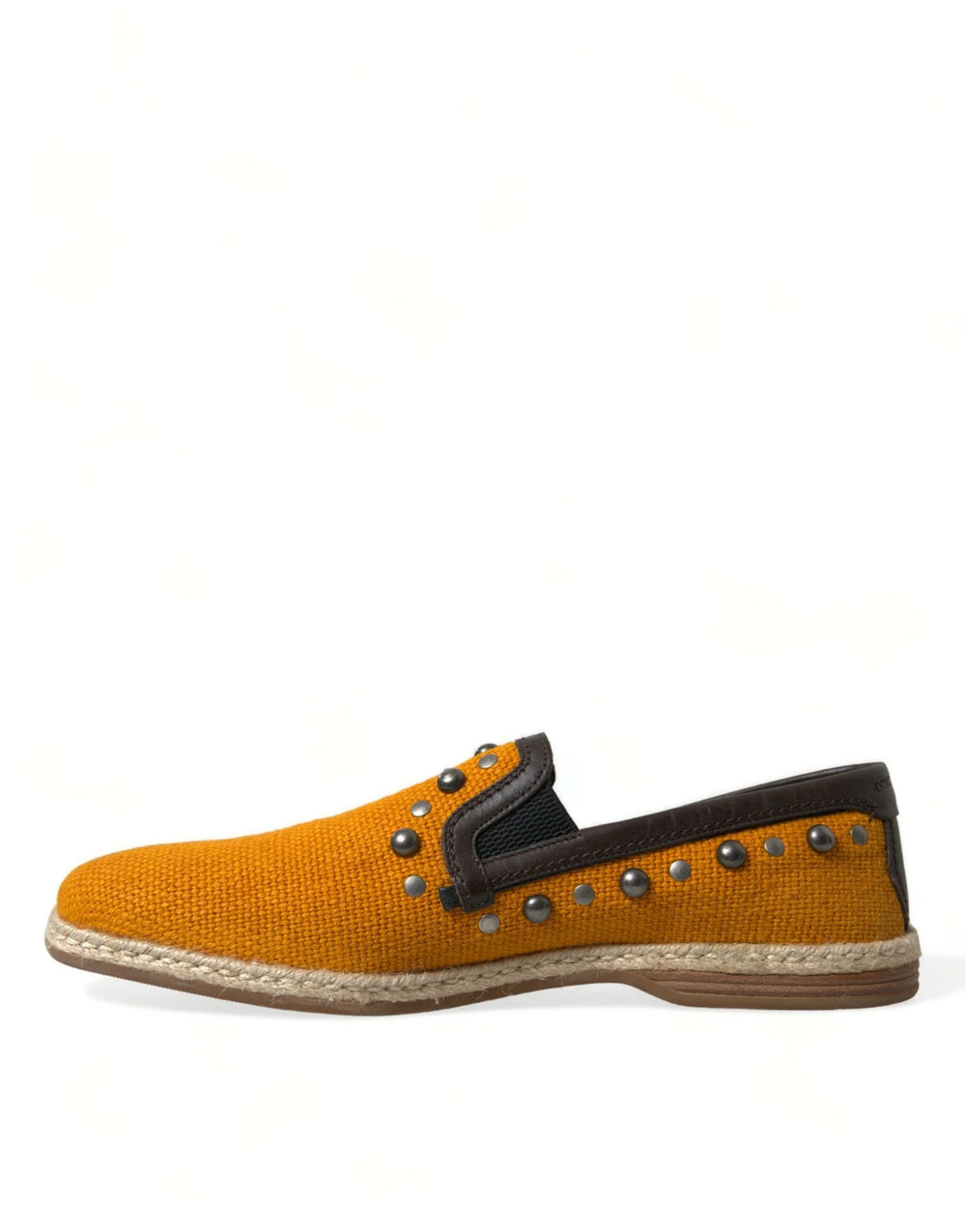 Dolce & Gabbana Orange Linen Leather Studded Loafers Shoes - Flats