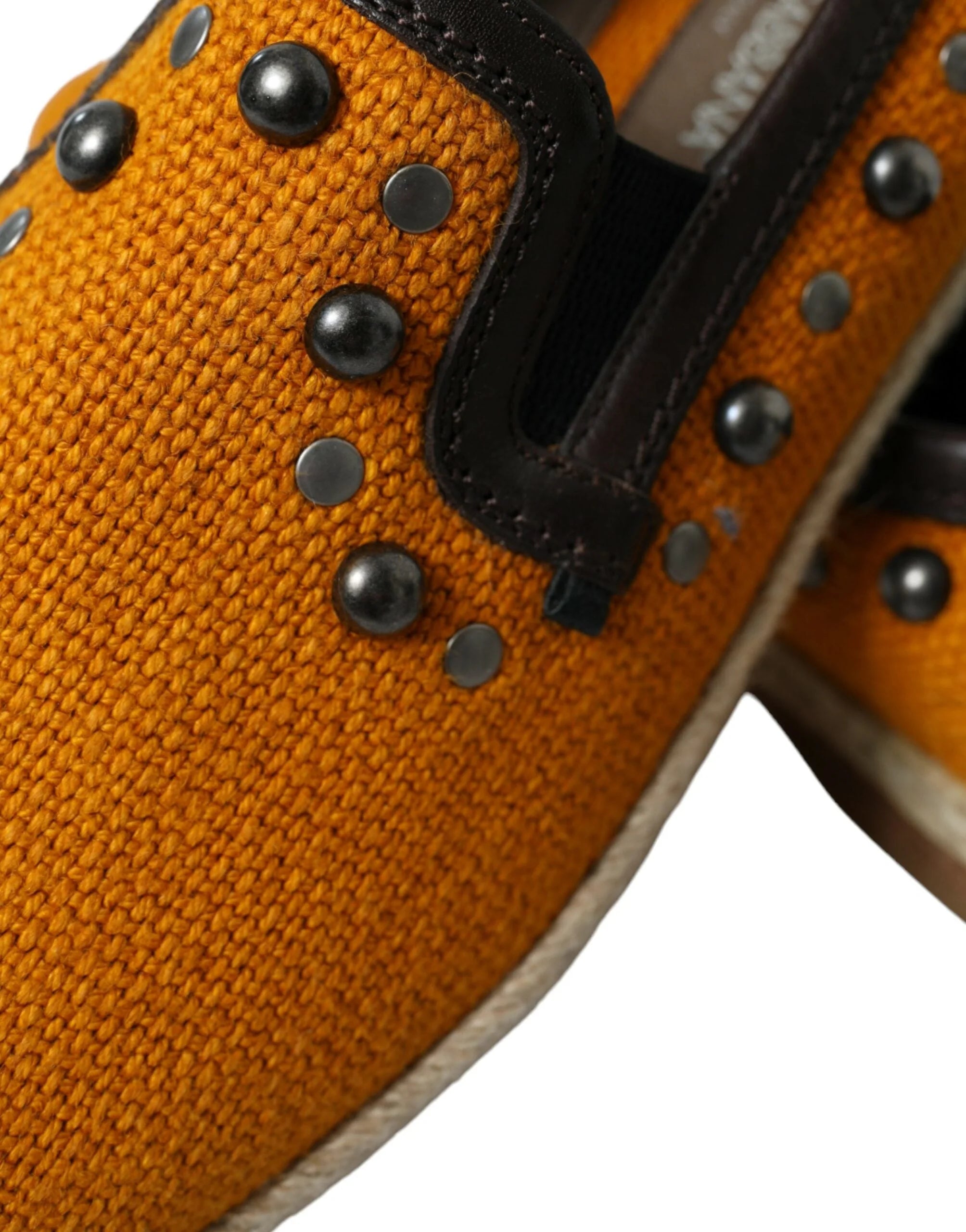 Dolce & Gabbana Orange Linen Leather Studded Loafers Shoes - Flats