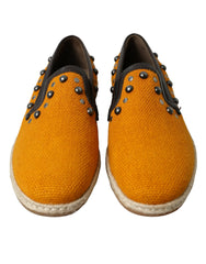 Dolce & Gabbana Orange Linen Leather Studded Loafers Shoes - Flats
