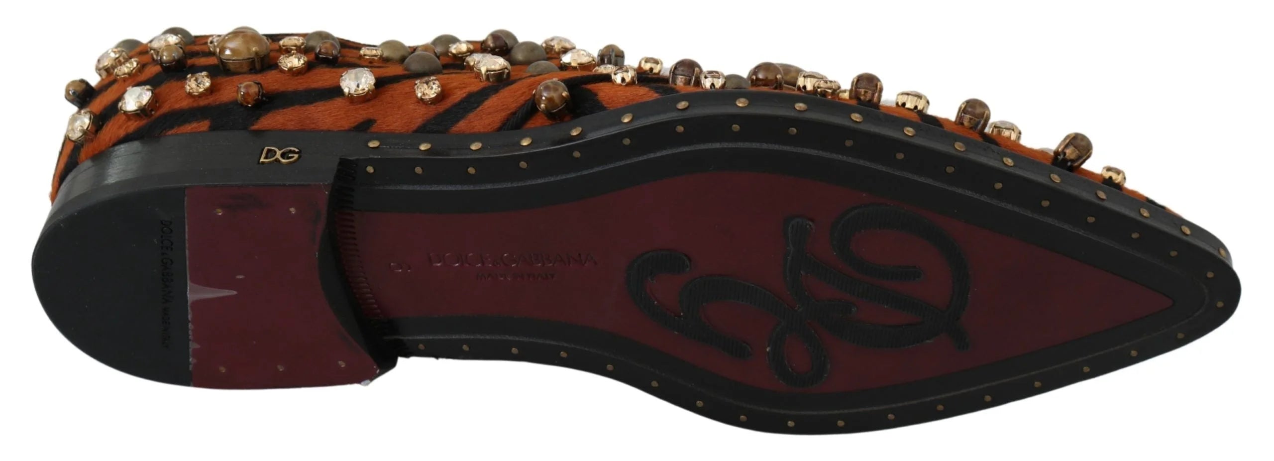 Dolce & Gabbana Orange Pony Hair Crystal Dress Broque Shoes - EU40/US9.5 - Flats