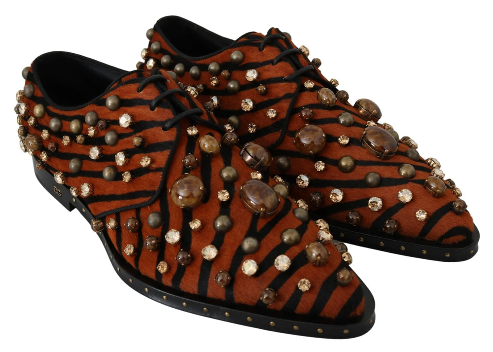 Dolce & Gabbana Orange Pony Hair Crystal Dress Broque Shoes - EU40/US9.5
