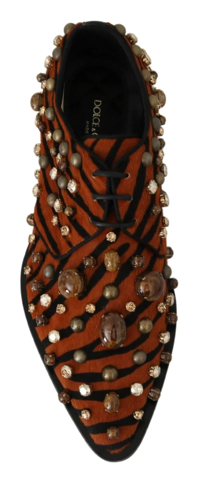 Dolce & Gabbana Orange Pony Hair Crystal Dress Broque Shoes - EU40/US9.5