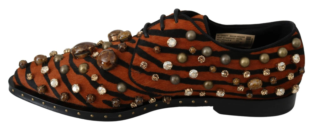 Dolce & Gabbana Orange Pony Hair Crystal Dress Broque Shoes - EU40/US9.5