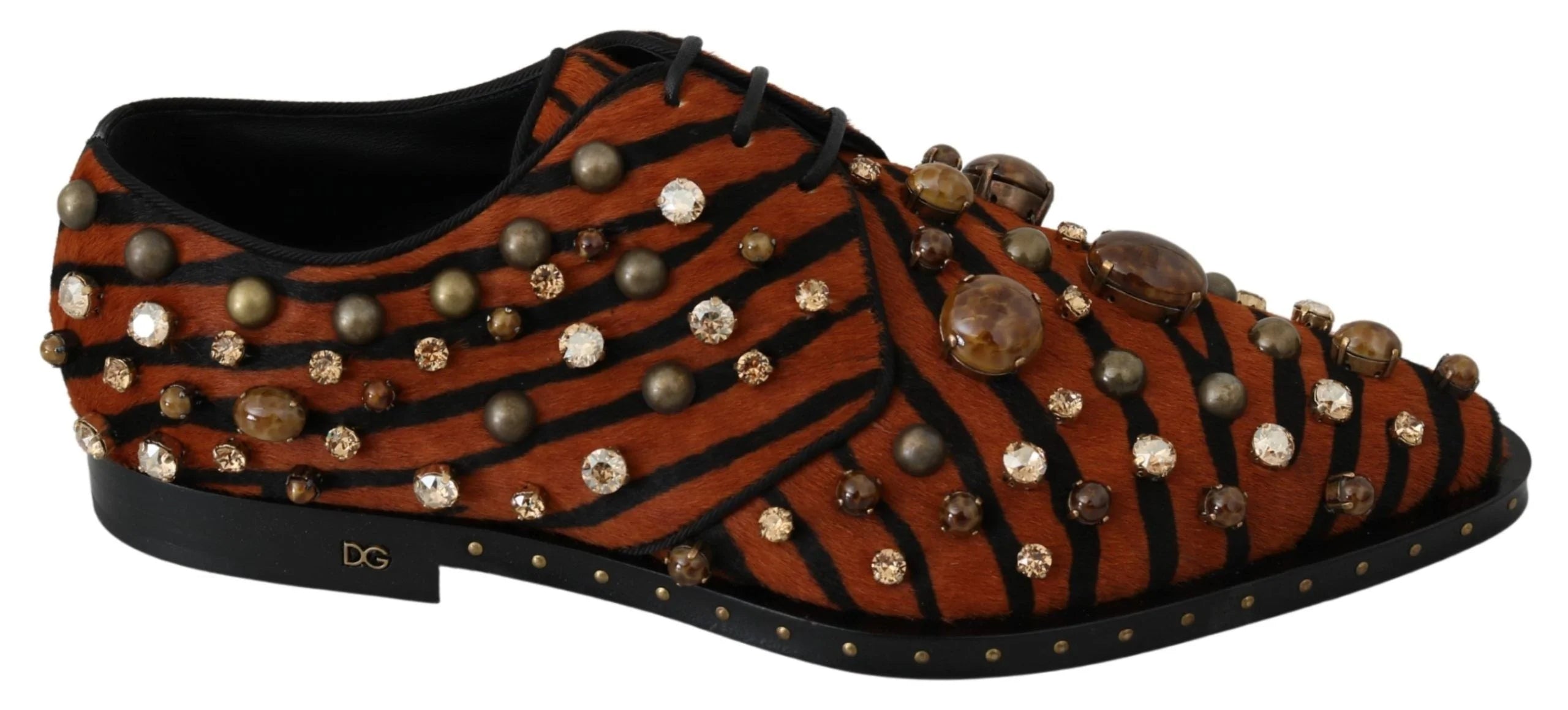 Dolce & Gabbana Orange Pony Hair Crystal Dress Broque Shoes - EU40/US9.5