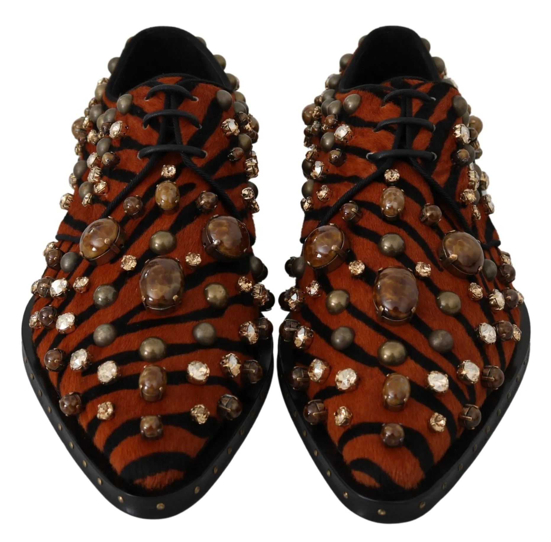 Dolce & Gabbana Orange Pony Hair Crystal Dress Broque Shoes - EU40/US9.5