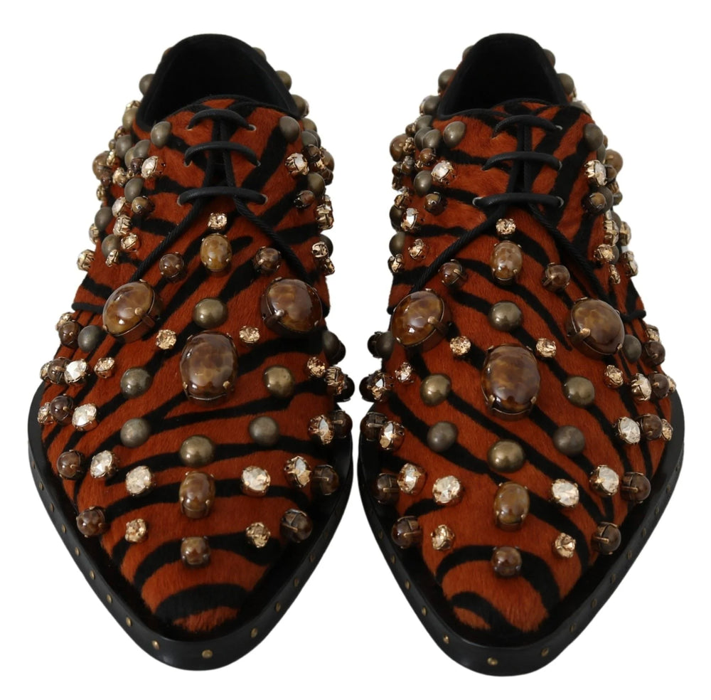 Dolce & Gabbana Orange Pony Hair Crystal Dress Broque Shoes - EU40/US9.5
