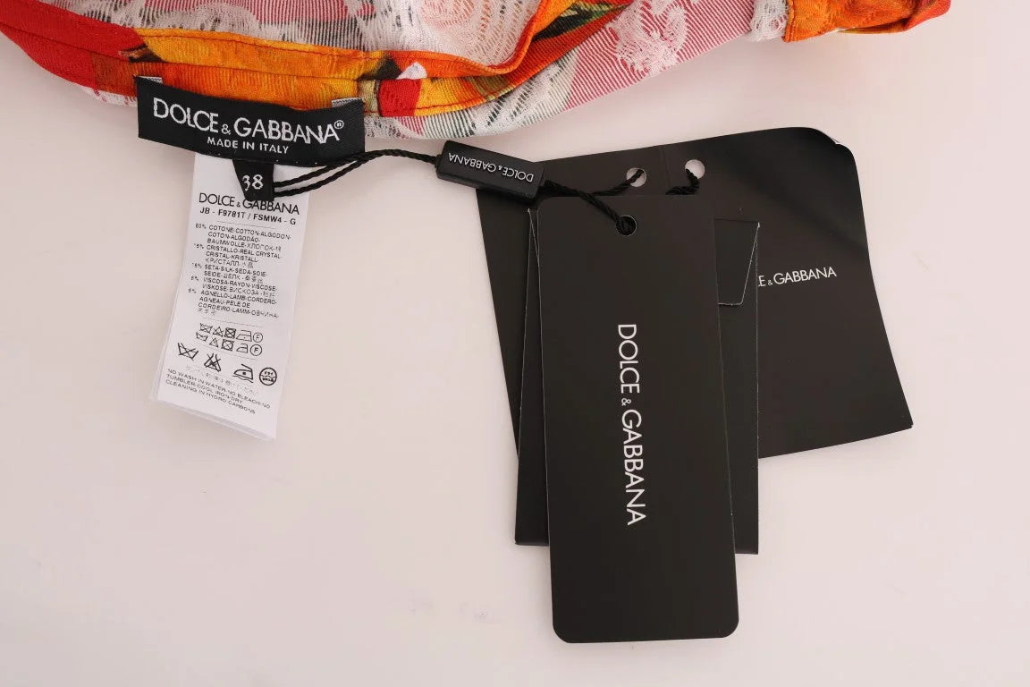 Dolce & Gabbana Orange Print Crystal-Embellished Blouse - Blouses