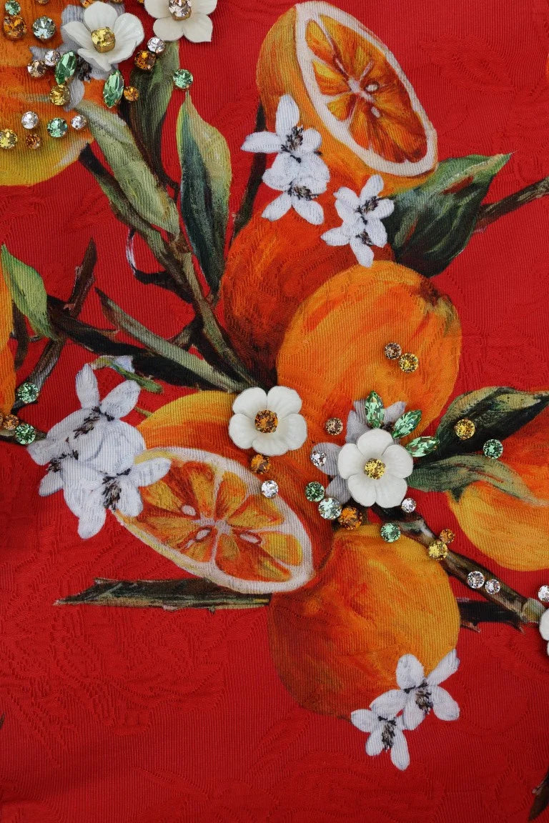 Dolce & Gabbana Orange Print Crystal-Embellished Blouse - Blouses