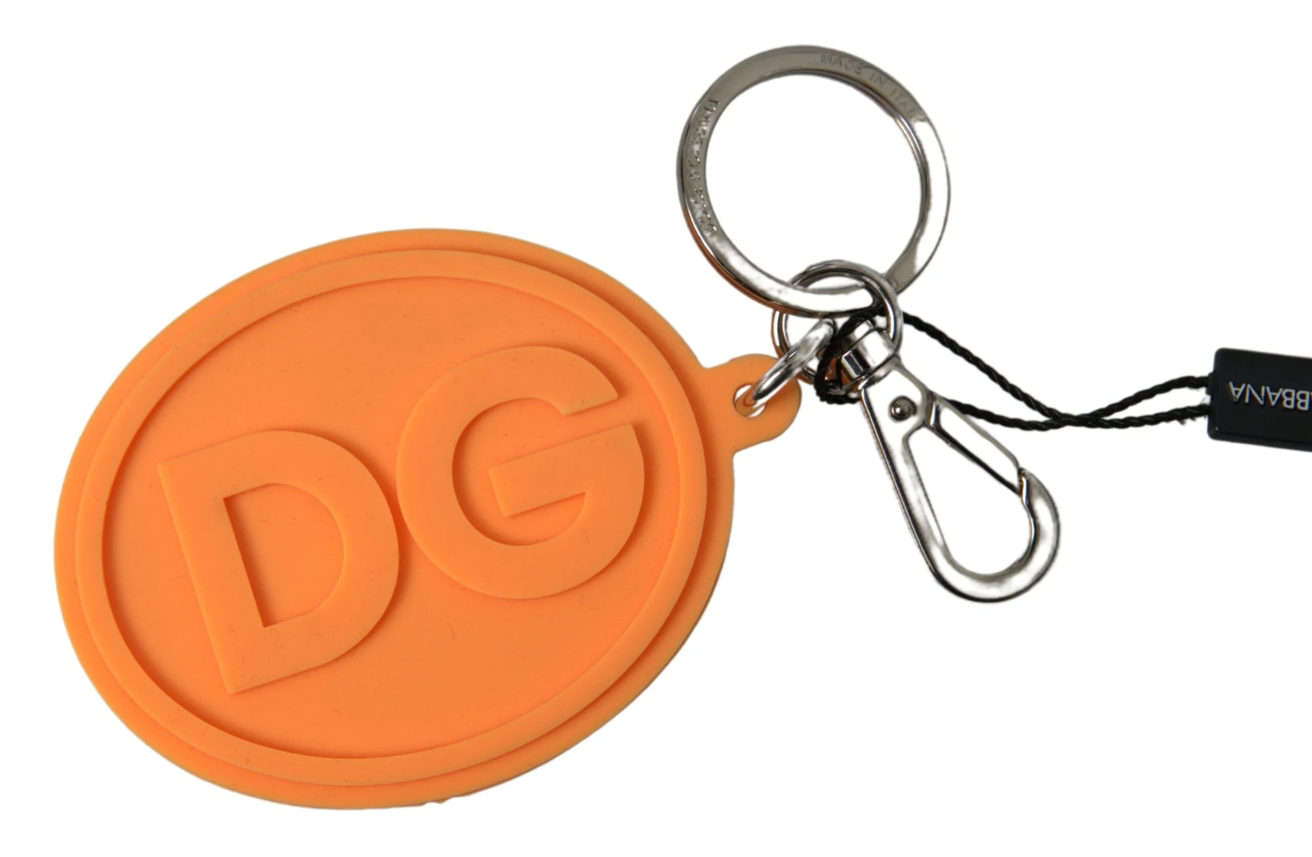 Dolce & Gabbana Orange Rubber DG Logo Gold Brass Metal Keychain - Keychains