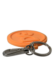 Dolce & Gabbana Orange Rubber DG Logo Silver Brass Metal Keyring Keychain - Keychains