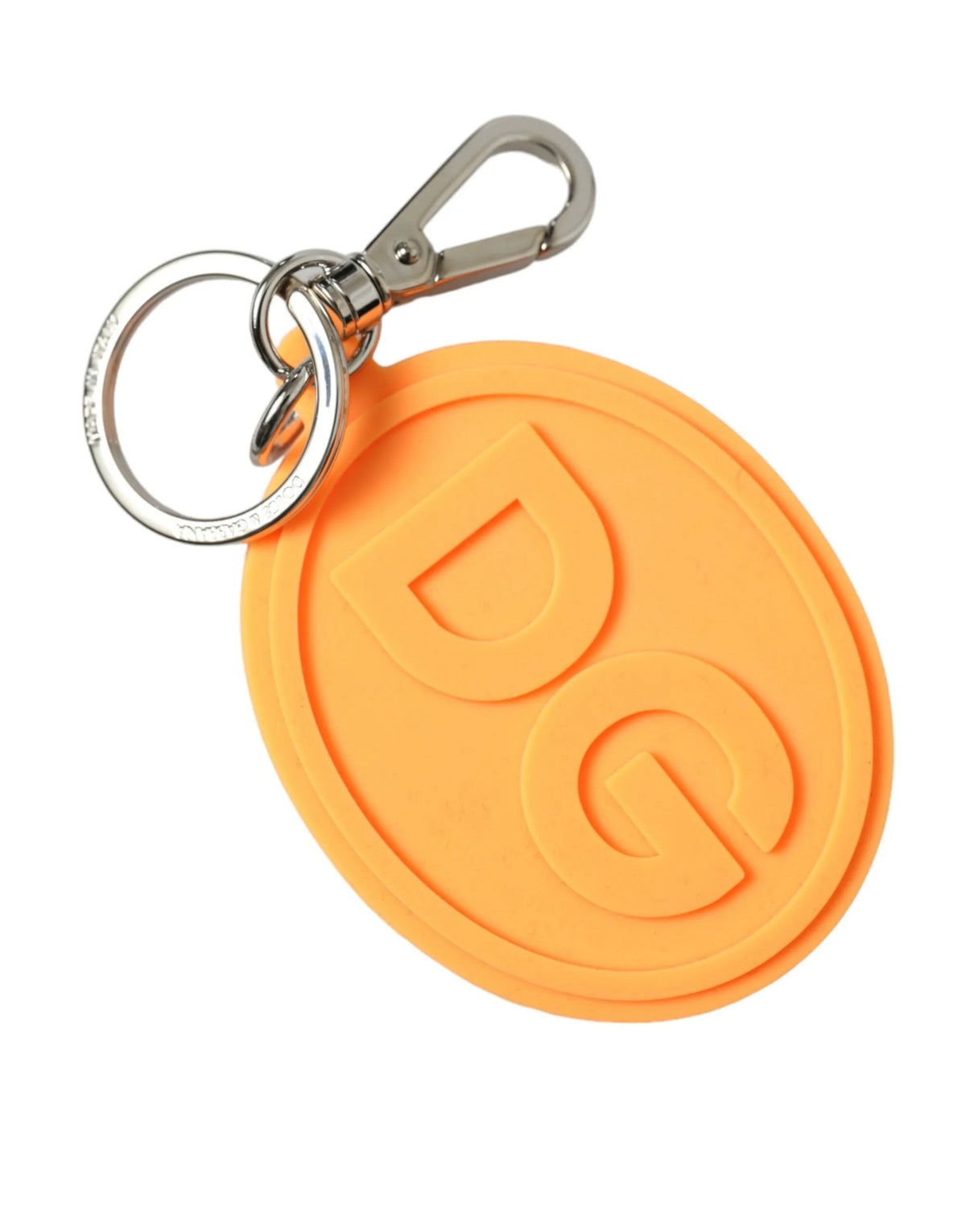 Dolce & Gabbana Orange Rubber DG Logo Silver Brass Metal Keyring Keychain - Keychains
