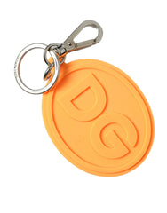 Dolce & Gabbana Orange Rubber DG Logo Silver Brass Metal Keyring Keychain - Keychains